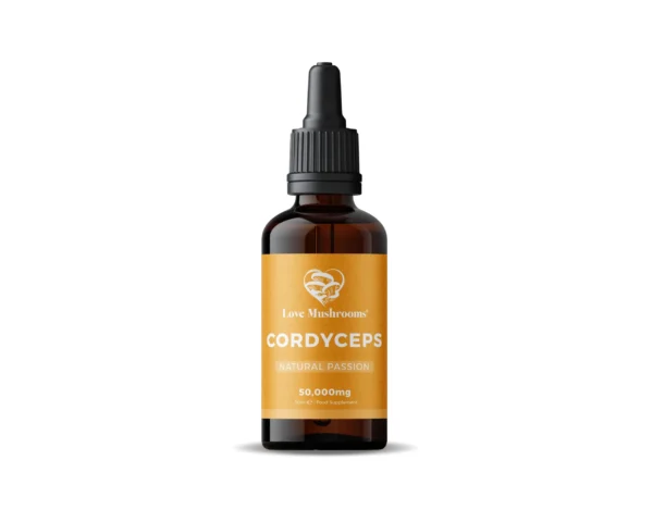 Bottle of Cordyceps supplement isolated on a white background, emphasizing its quality and health benefits.